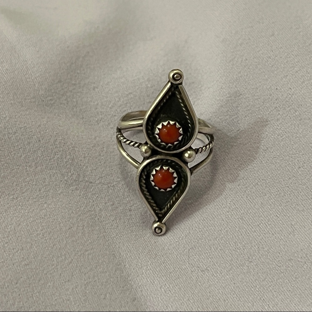 Sterling silver orange stone southwest/ Native American ring *from reservation*